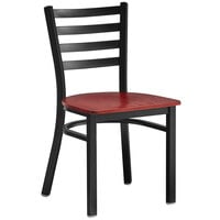 Lancaster Table & Seating Black Finish Ladder Back Chair with Mahogany Wood Seat - Detached