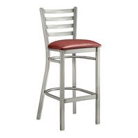 Lancaster Table & Seating Clear Coat Finish Ladder Back Bar Stool with 2 1/2" Burgundy Vinyl Padded Seat