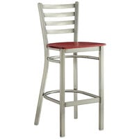 Lancaster Table & Seating Clear Coat Finish Ladder Back Bar Stool with Mahogany Wood Seat - Detached
