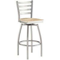Lancaster Table & Seating Clear Coat Finish Ladder Back Swivel Bar Stool with Driftwood Seat