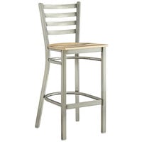 Lancaster Table & Seating Clear Coat Finish Ladder Back Bar Stool with Driftwood Seat