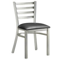 Lancaster Table & Seating Clear Coat Finish Ladder Back Chair with 2 1/2 inch Black Vinyl Padded Seat - Detached