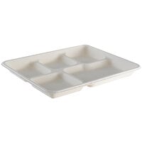 Fineline 43RCT10S5.WH Conserveware 10" x 8" Bagasse 5 Compartment Tray - 500/Case