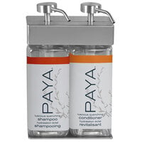 Dispenser Amenities 39234-R3-PAYA SOLera 30 oz. ABS Plastic Wall Mounted Adjustable 2-Chamber Locking Shower Dispenser with Rectangular Bottles and Paya Label
