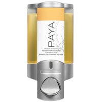 Dispenser Amenities 36134-PAYA Aviva 10 oz. Satin Silver Wall Mounted Locking Soap Dispenser with Translucent Bottle and Paya Logo