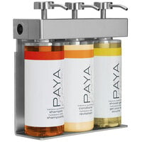 Dispenser Amenities 39334-O3-PAYA SOLera 36 oz. ABS Plastic Wall Mounted Adjustable 3-Chamber Locking Shower Dispenser with Oval Bottles and Paya Label