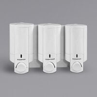 Dispenser Amenities 37350 Aviva 30 oz. Solid White 3-Chamber Wall Mounted Locking Shower Dispenser with Bottles