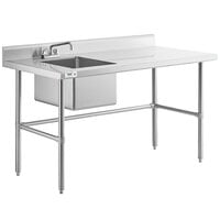 Regency 30" x 60" 16 Gauge Stainless Steel Work Table with Left Sink and Cross Bracing