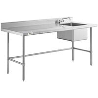 Regency 30" x 72" 16 Gauge Stainless Steel Work Table with Right Sink and Cross Bracing