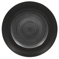 RAK Porcelain TRCLFP29BG Trinidad 11 3/8" Grey and Black Wide Rim Flat Porcelain Plate - 12/Case