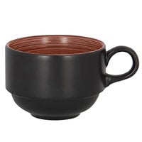 RAK Porcelain TRCLSC23BW Trinidad 7.8 oz. Walnut and Black Stackable Porcelain Cup - 12/Case