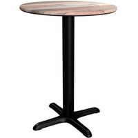 Lancaster Table & Seating Excalibur Round Table with Textured Mixed Plank Finish and Cross Base Plate