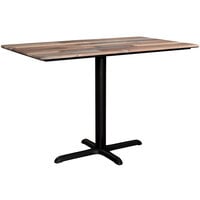 Lancaster Table & Seating Excalibur 27 1/2" x 47 3/16" Rectangular Table with Textured Mixed Plank Finish and Cross Base Plate