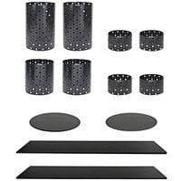 Front of the House BST026MUM28 Dots 14-Piece Matte Black Stainless Steel Riser Set with Black Bamboo Buffet Boards