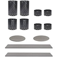 Front of the House BST027MUM28 Dots 14-Piece Matte Black Stainless Steel Riser Set with Smoke Bamboo Buffet Boards