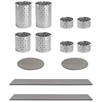 Front of the House BST046MUM28 Dots 14-Piece Stainless Steel Riser Set with Smoke Bamboo Buffet Boards