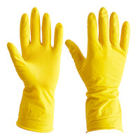Cordova Latex Rubber Yellow Large 13" 15 Mil Gloves with Flock Lining - Vendpacked