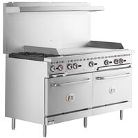 Cooking Performance Group S60-G48-L Liquid Propane 2 Burner 60" Range with 48" Griddle and 2 Standard Ovens - 200,000 BTU