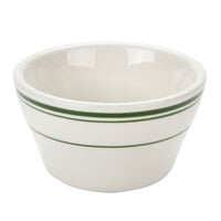 Tuxton TGB-004 Green Bay 7.25 oz. Eggshell China Bouillon Cup with Green Bands - 36/Case