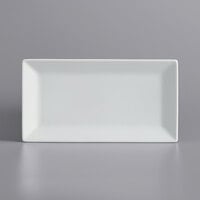 International Tableware SP-12 Slope 10" x 5 1/4" Rectangular Bright White Wide Rim Porcelain Platter - 12/Case