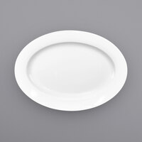 International Tableware BL-34 Bristol 9 1/4" x 6 3/4" Oval Bright White Wide Rim Porcelain Platter - 24/Case