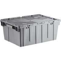 Orbis FP143 21" x 15" x 9" Stack-N-Nest Flipak Gray Tote Box with Hinged Lockable Lid and Pin