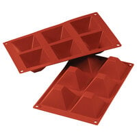 Silikomart SF007 SiliconFLEX 6 Compartment Pyramids Silicone Baking Mold - 2 13/16" x 2 13/16" x 1 9/16" Cavities