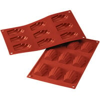 Silikomart SF032 SiliconFLEX 9 Compartment Madeleine Silicone Baking Mold - 2 11/16" x 1 3/4" x 11/16" Cavities