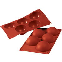 Silikomart SF001 SiliconFLEX 5 Compartment Half Spheres Silicone Baking Mold - 3 1/8" x 3 1/8" x 1 9/16" Cavities