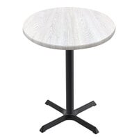 Holland Bar Stool OD211-3036BWOD30RWA EnduroTop 30" Round White Ash Wood Laminate Outdoor / Indoor Counter Height Table with Cross Base