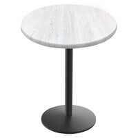 Holland Bar Stool OD214-2230BWOD30RWA EnduroTop 30" Round White Ash Wood Laminate Outdoor / Indoor Standard Height Table with Round Base