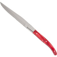 Fortessa 1.5.STK.00.243 Provencal 9 1/4" Serrated Edge Steak Knife With Red Handle and Full Tang Blade - 6/Pack