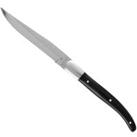 Fortessa 1.5.STK.00.239 Provencal 9 1/4" Serrated Edge Steak Knife with Black Handle and Full Tang Blade - 6/Pack
