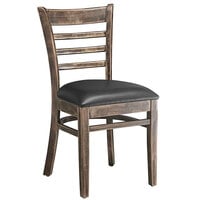 Lancaster Table & Seating Vintage Finish Wood Ladder Back Chair with Black Vinyl Seat