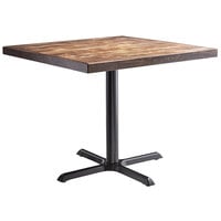 Lancaster Table & Seating 36" Square Standard Height Wood Butcher Block Table with Vintage Finish and Cast Iron Cross Base Plate