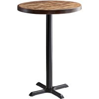 Lancaster Table & Seating 30" Round Bar Height Wood Butcher Block Table with Vintage Finish and Cast Iron Cross Base Plate