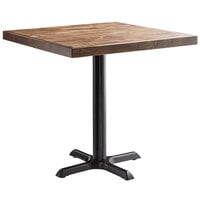 Lancaster Table & Seating 30" Square Standard Height Wood Butcher Block Table with Vintage Finish and Cast Iron Cross Base Plate
