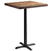 Lancaster Table & Seating 30" Square Bar Height Wood Butcher Block Table with Vintage Finish and Cast Iron Cross Base Plate