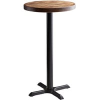 Lancaster Table & Seating 24" Round Bar Height Wood Butcher Block Table with Vintage Finish and Cast Iron Cross Base Plate