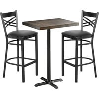 Lancaster Table & Seating 24" x 30" Bar Height Wood Butcher Block Table with 2 Cross Back Chairs - Espresso