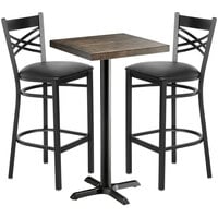 Lancaster Table & Seating 24" Square Bar Height Wood Butcher Block Table with 2 Cross Back Chairs - Espresso