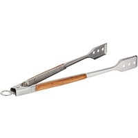 Outset® QJ20 18 1/4" Stainless Steel Tongs with Acacia Wood Handles