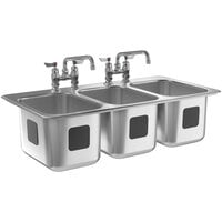 Waterloo 10" x 14" x 10" 18 Gauge Stainless Steel Three Compartment Drop-In Sink with 10" Swing Faucet