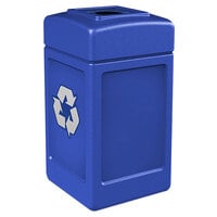 Commercial Zone 746304 Polytec 42 Gallon Blue Square Recycling Bin with Mixed Recycling Slot
