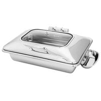 Walco WLWI9UGT Idol 8 Qt. Rectangle Stainless Steel Chafer with Body, Glass Top Lid, Food Pan, and Spoon Holder
