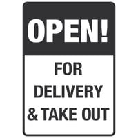 "Open! / For Delivery and Take Out" Engineer Grade Reflective Black / White Aluminum Sign