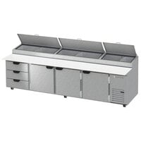 Beverage-Air DPD119HC-3-CL 119" 3 Drawer 3 Door Clear Lid Refrigerated Pizza Prep Table