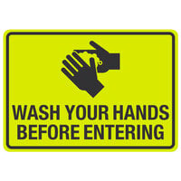 "Wash Your Hands Before Entering" Engineer Grade Reflective Black / Yellow Decal with Symbol 