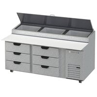 Beverage-Air DPD72HC-6-CL 72" 6 Drawer Clear Lid Refrigerated Pizza Prep Table