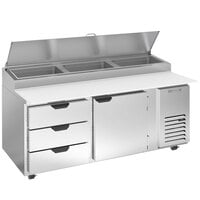 Beverage-Air DPD72HC-3-CL 72" 3 Drawer 1 Door Clear Lid Refrigerated Pizza Prep Table